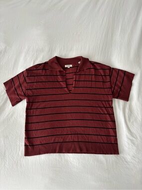 Max Studio London Striped Knit Polo Top | Size Medium